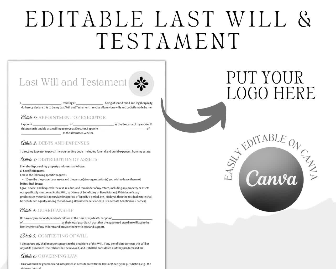 editable last will and testament form template, printable last