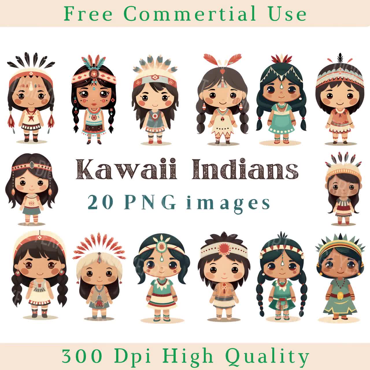 Kawaii indianere Clipart, sød indianerKawaii indianere Clipart, sød indianer  