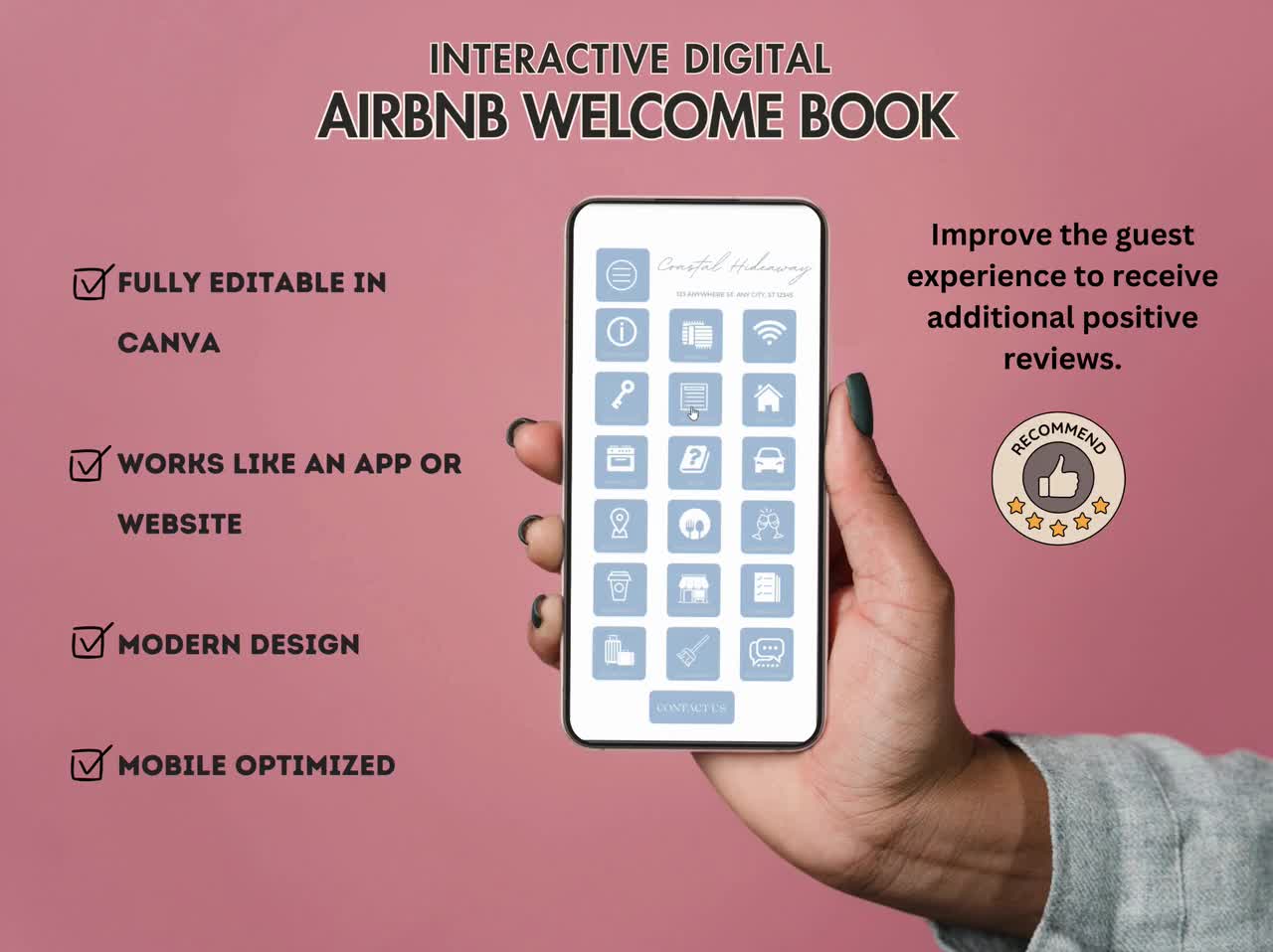 Airbnb Mobile Welcome Book Template Coastal Beach Interactive Canva  Editable House Guide Blue Vacation Rental Book Sign Home Checklist VRBO