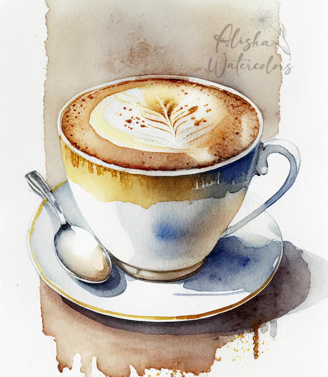 A3 Semi-Abstract Coffee Cup Watercolor Print - Café Art, Home & Office Decor