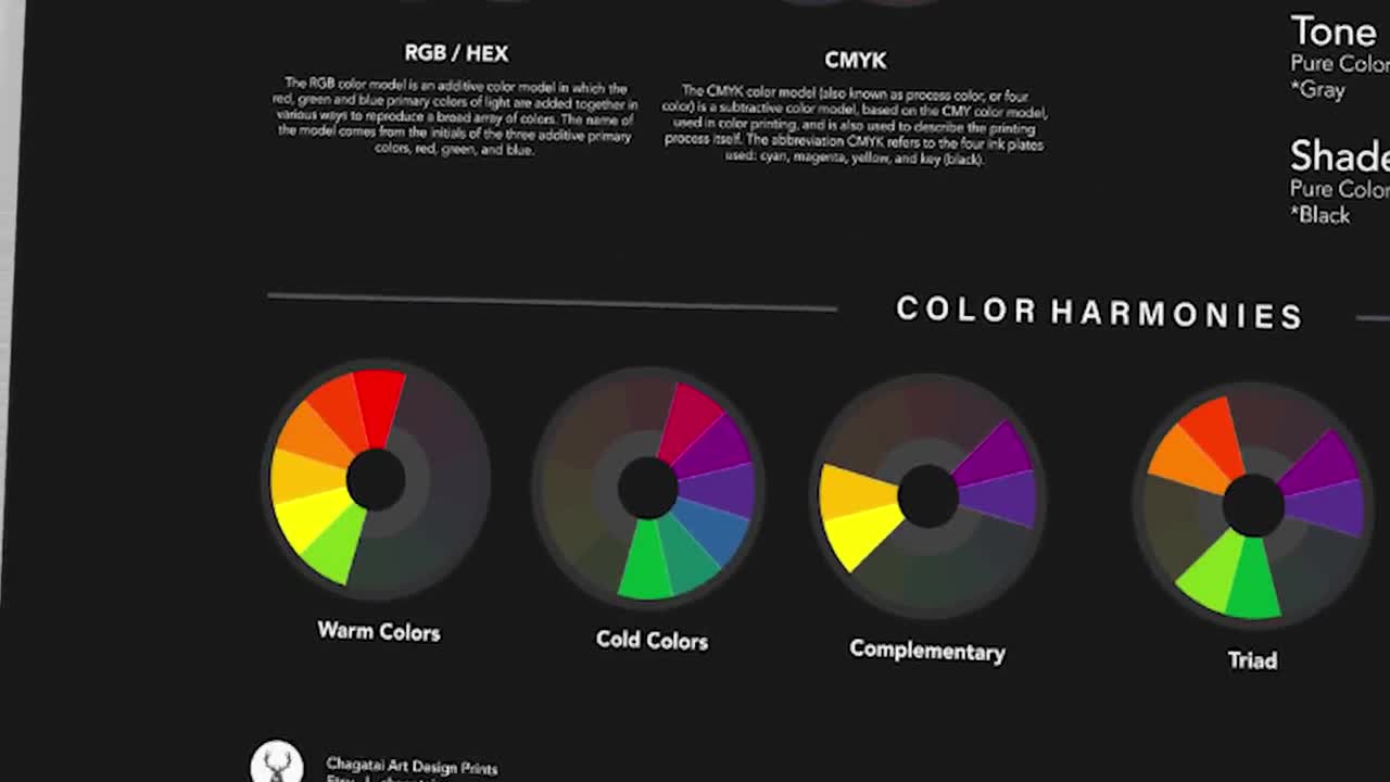 Color Wheel Poster With Meanings of Colors and Color Terms 