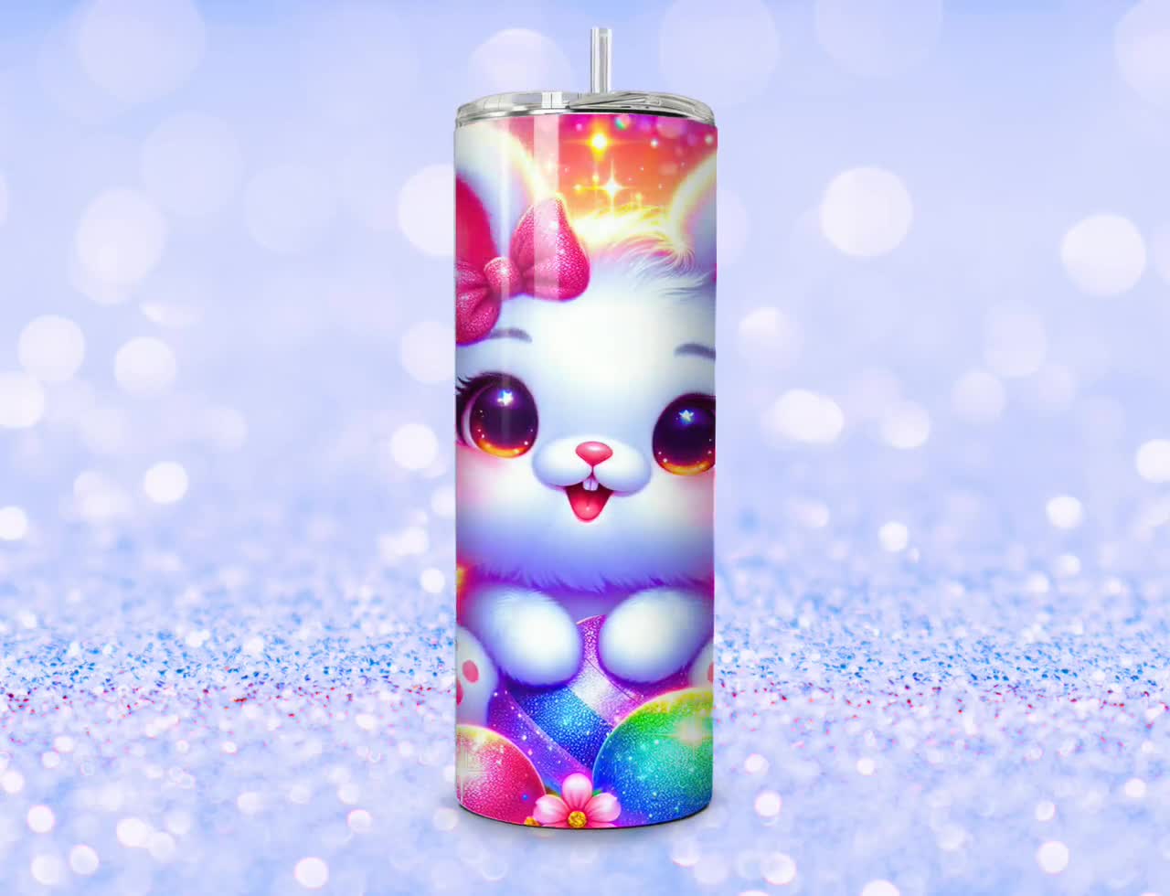 かわいいイースターバニータンブラーラップ、キラキラ輝くイースター