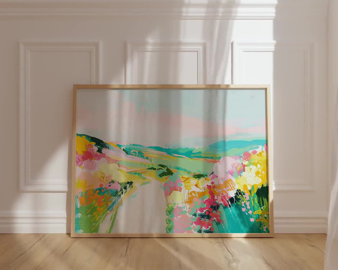 色とりどりの花が咲く田舎道 - 春のパステル画 - 抽象的な花の風景画と