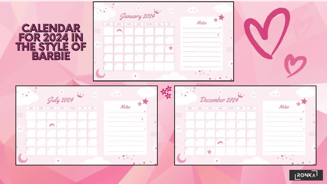 Calendar for 2024 in the style of Barbie