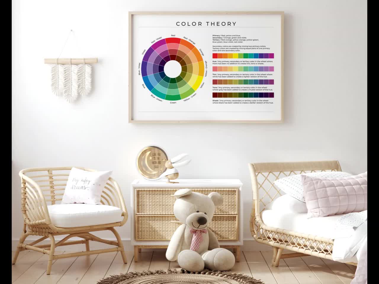 Color Wheel on Sand American English Digital Printable Educational Poster  Color Theory Wheel for Children at Home, Kindy or School 