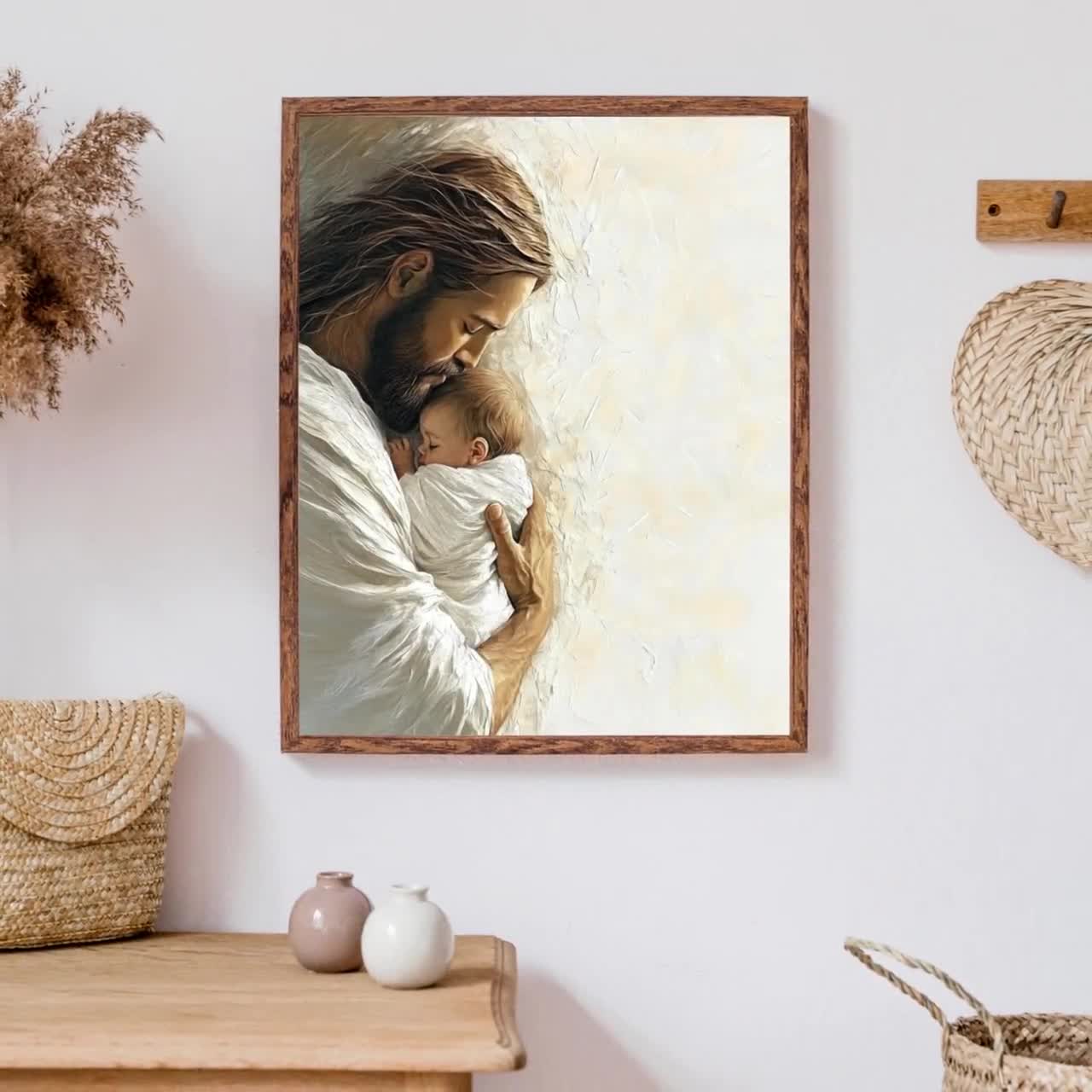 イエスと赤ちゃんのアートプリント：モダンなキリスト教の壁装飾
