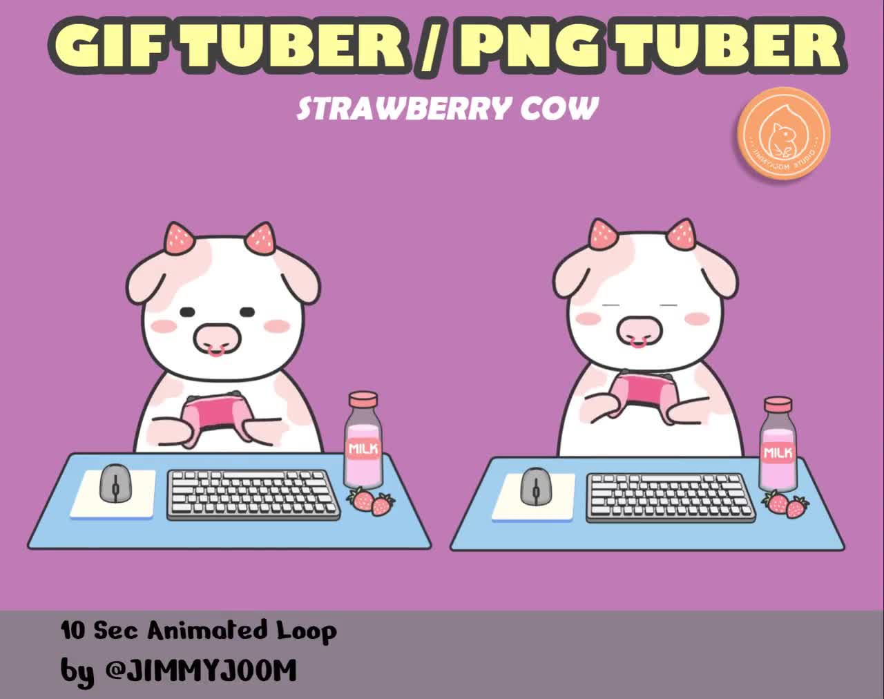 Cute Strawberry Cow Animated Giftuber Pngtuber Vtuber for Twitch Streaming  / GIF Tuber PNG Tuber V Tuber / Cute Stream Setup Strawberry Milk - Etsy