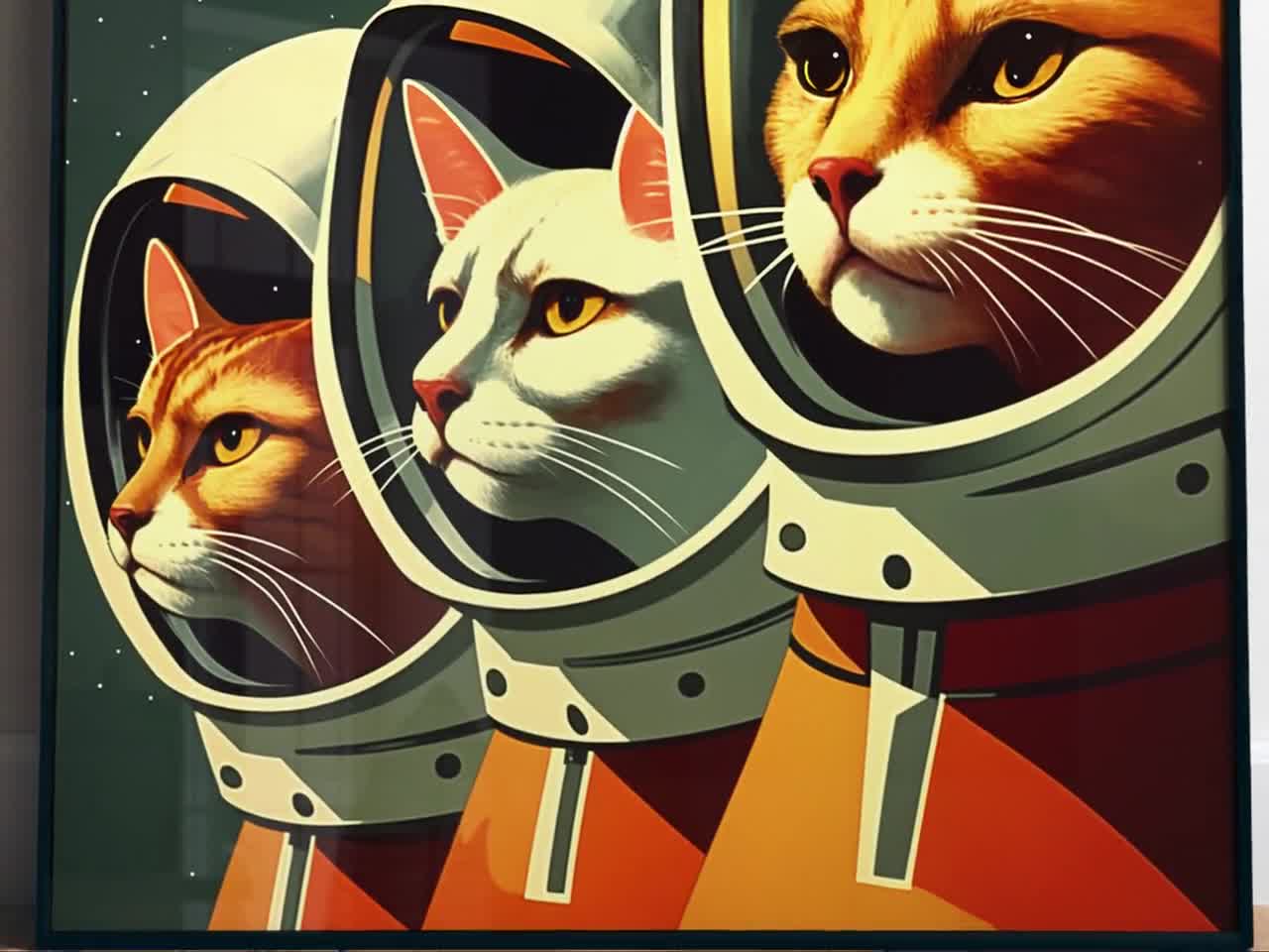 Retro Space Cats Print Astronaut Cat Poster Soviet Space Print