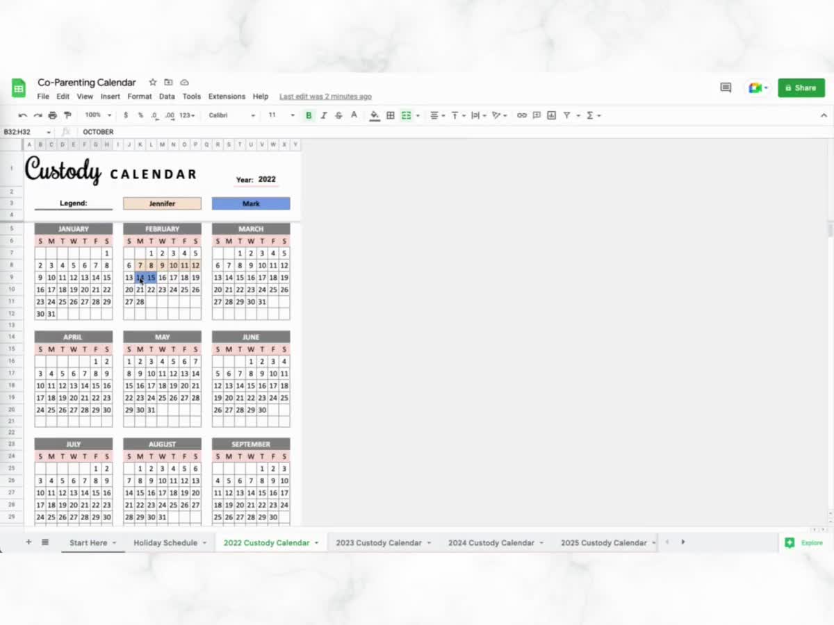 Co-parenting Calendar Google Sheets Spreadsheet, Co Parenting Calendar, Child  Custody Calendar, Custody Schedule, Digital Shared Calendar - Etsy Hong Kong