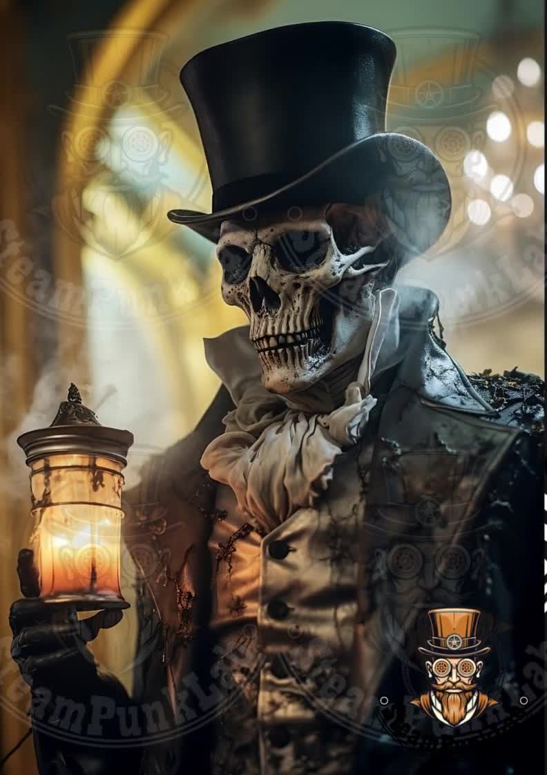 Steampunk Skeleton in a Haunted Mansion Enigmatic Halloween