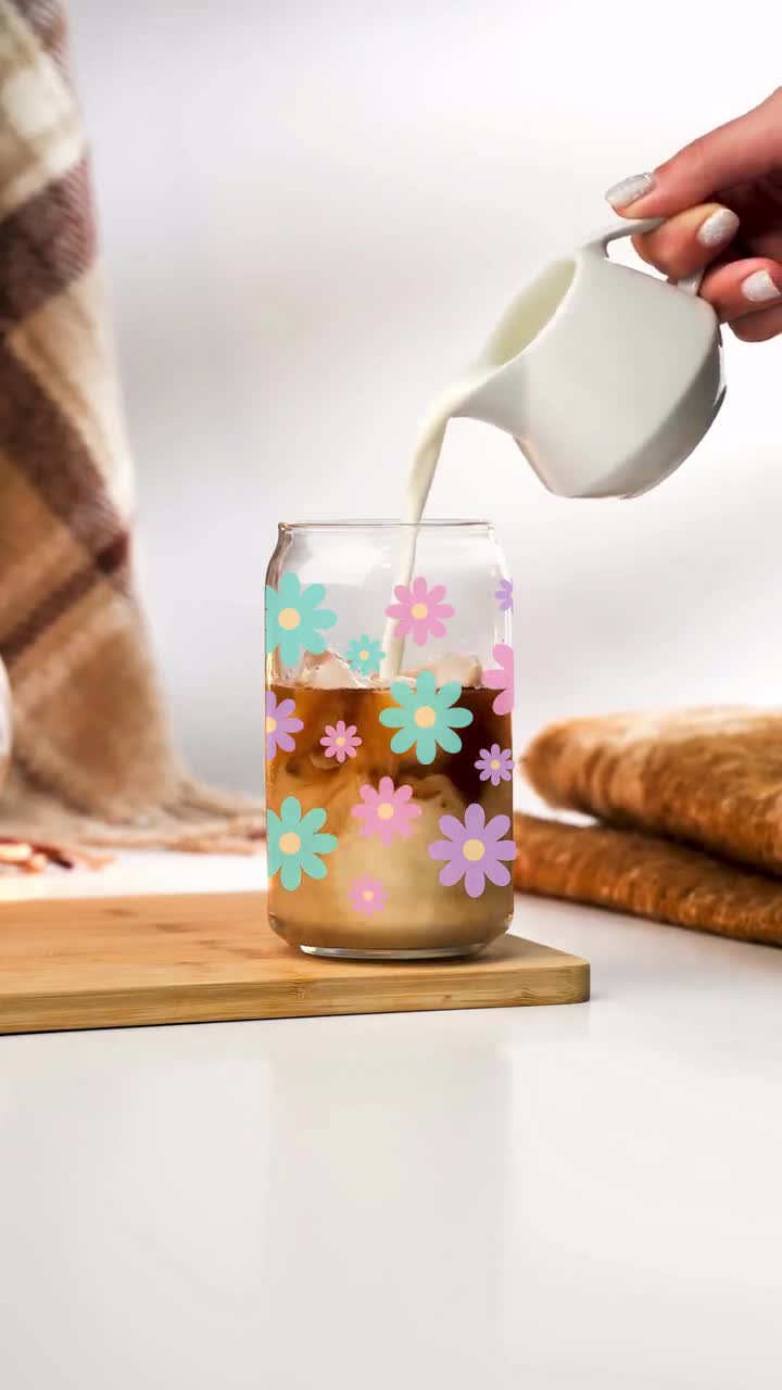 Ready to Apply Wrap, 16oz Glass Can Wrap, Pastel Flower Stickers