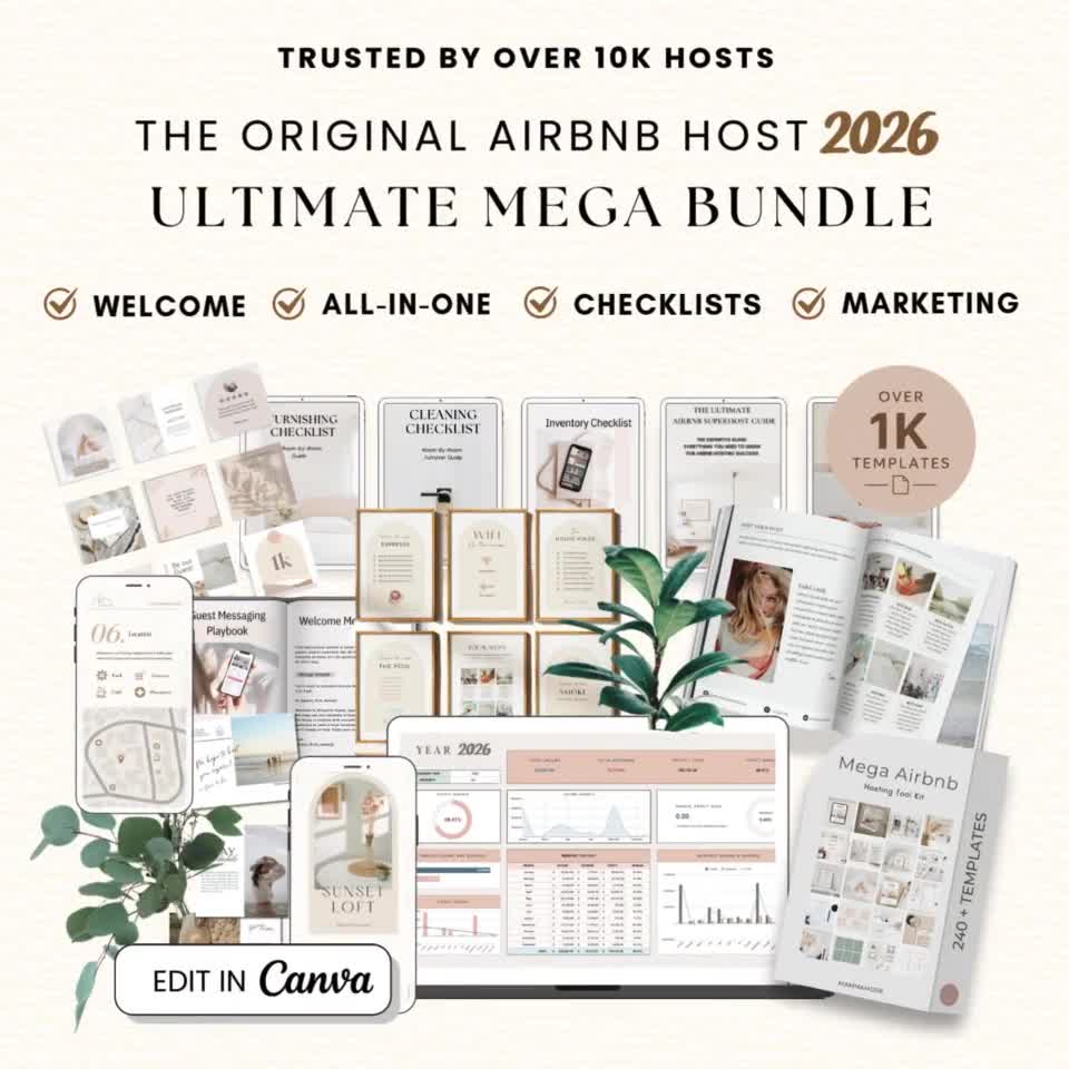 Mega Bundle per host Airbnb: oltre 1000 modelli Canva (download digitale)