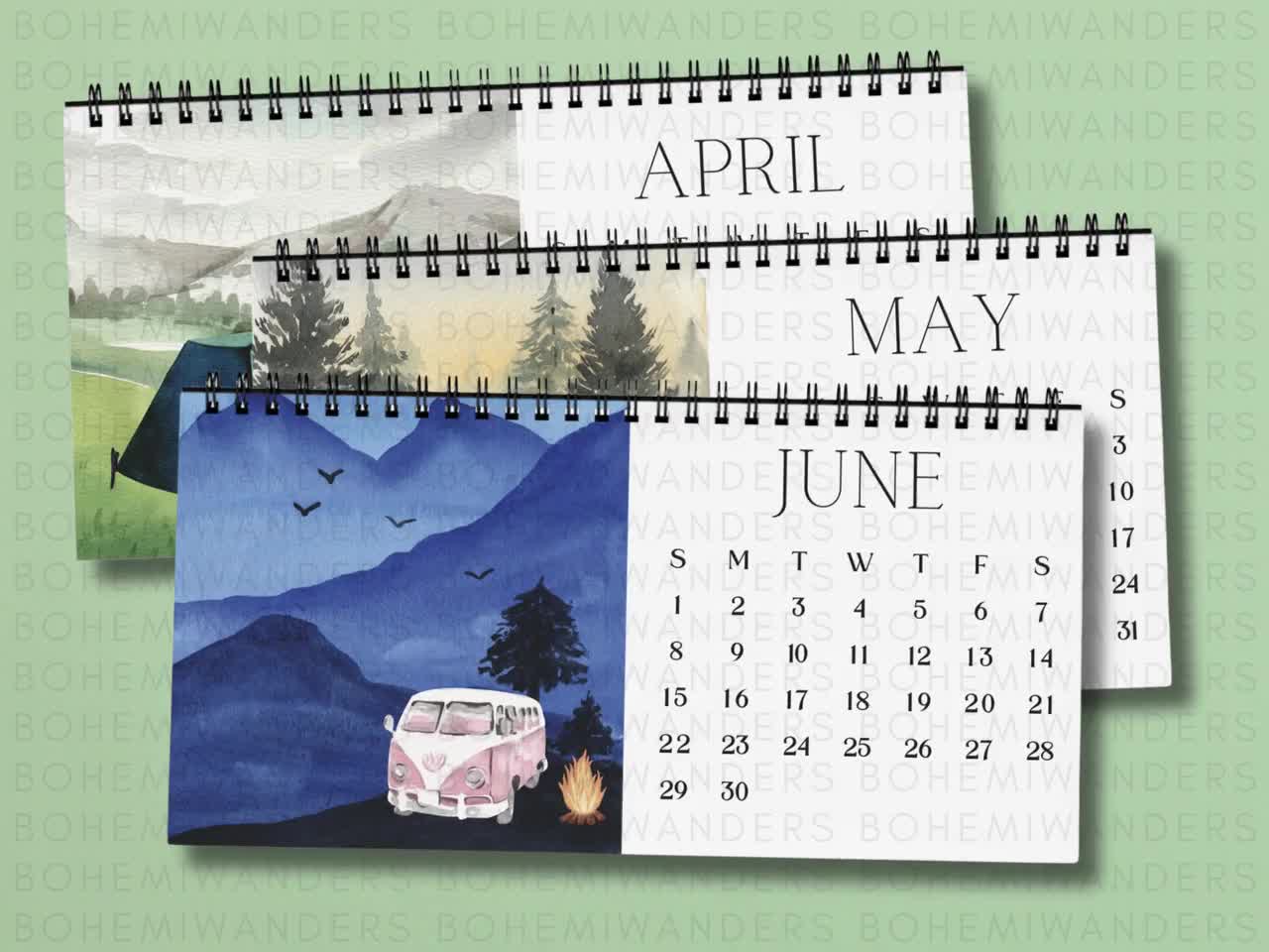 水彩画キャンプデスクカレンダー – バンライフアドベンチャー