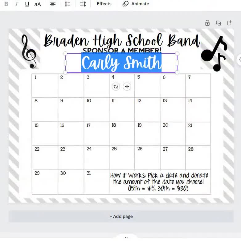 School Band Calendar Fundraiser, Marching Band Pick A Date to Donate Printable, Customizable Fundraiser, Editable Calendar, Digital Download - Etsy
