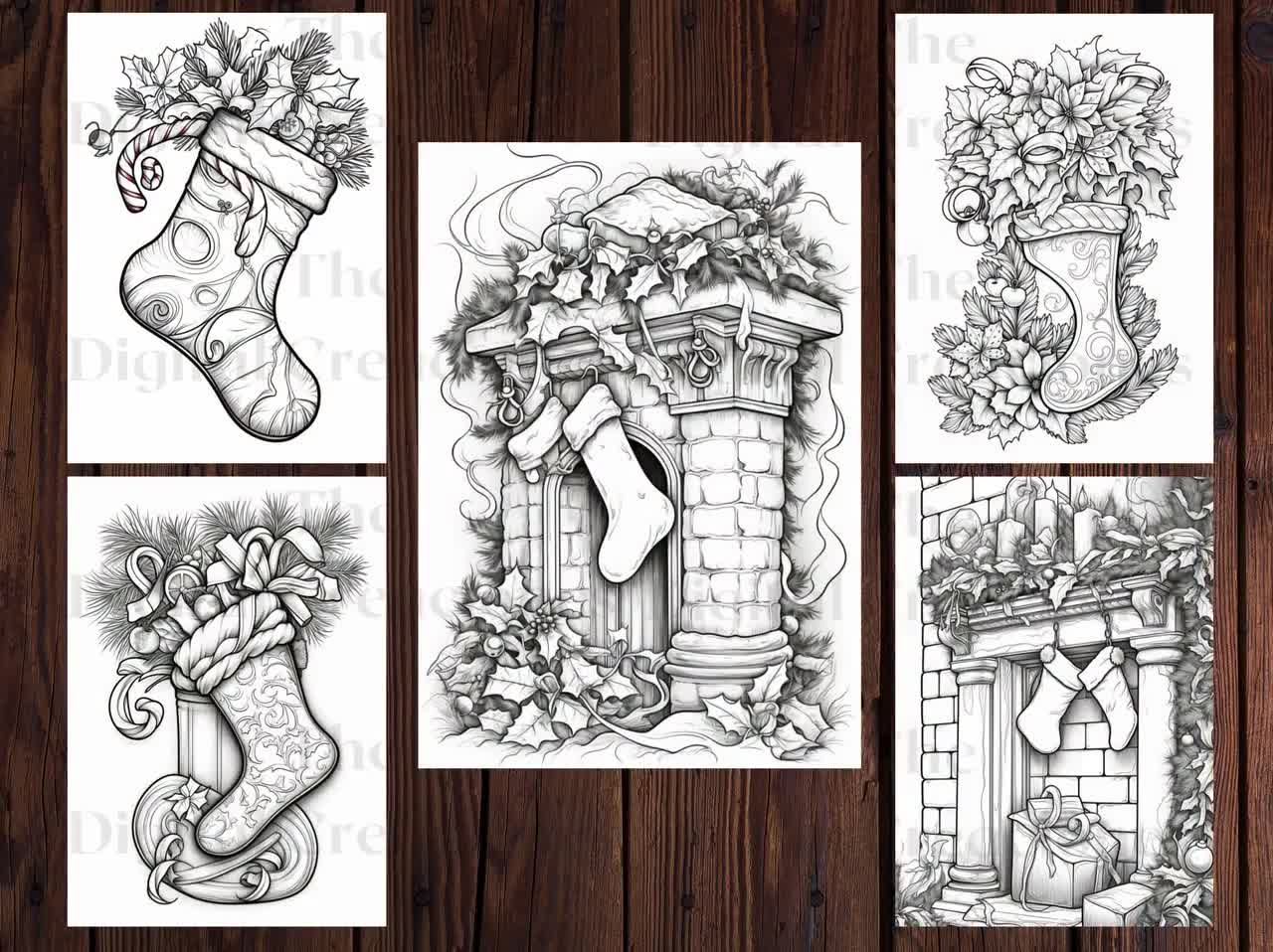 25 Libro para colorear de calcetines navideños/Páginas para colorear de  calcetines de flores navideñas para adultos y niños/Regalo para mujeres,  adolescentes y niños, image size:1280x958