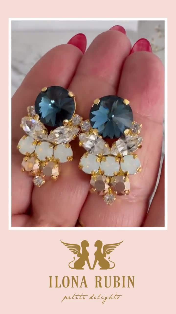 Amazon.com: Art Deco Antique Vintage Style Dark Navy Blue Sapphire  Rhinestone Bridal Bridesmaid Wedding Prom Cluster Earrings: Clothing, Shoes  & Jewelry