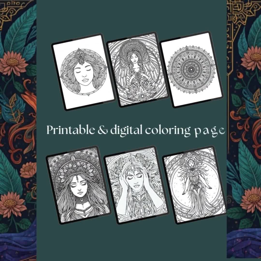 Libro para colorear de la energía femenina sagrada en PDF / Diosas divinas, mandalas y arte para la meditación / Descarga digital instantánea video poster