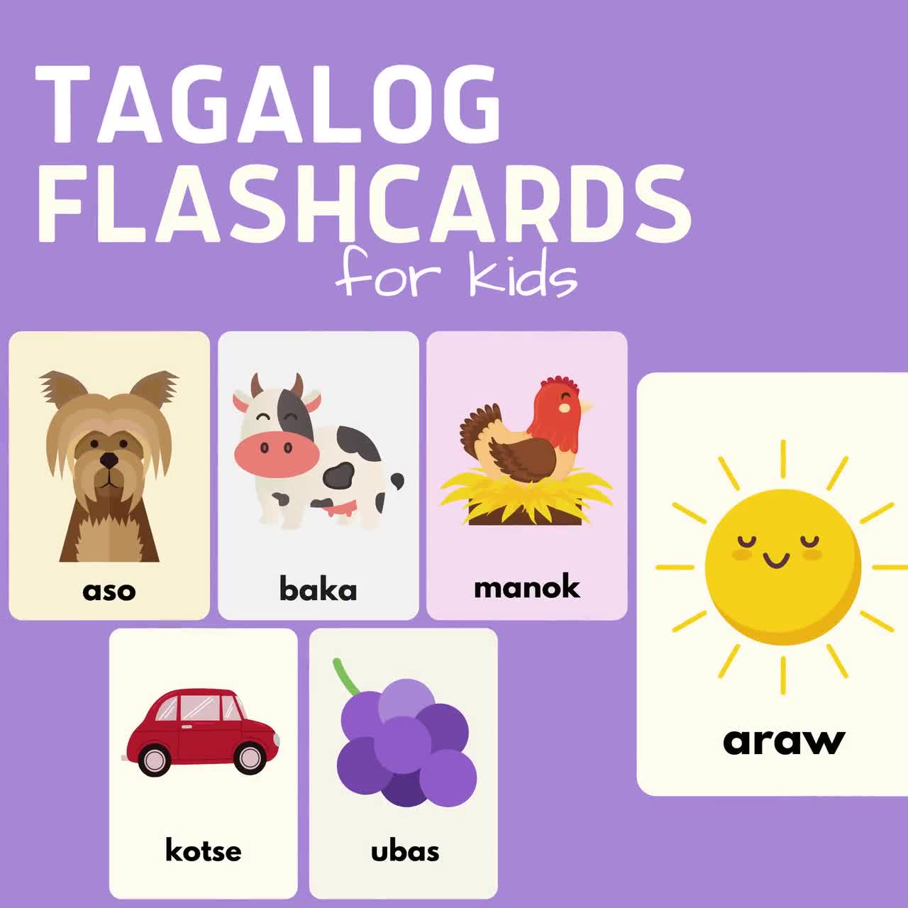 Tagalog Flash Cards for Kids Filipino Educational Flash Cards