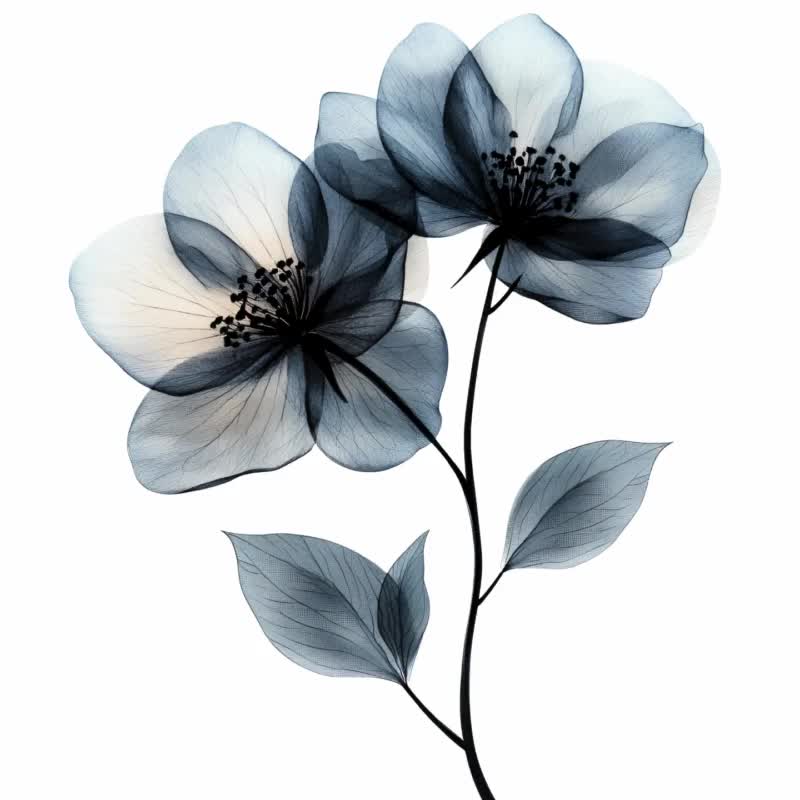 13種類の黒い花のクリップアート、印刷可能な水彩画PNG、ジャンク