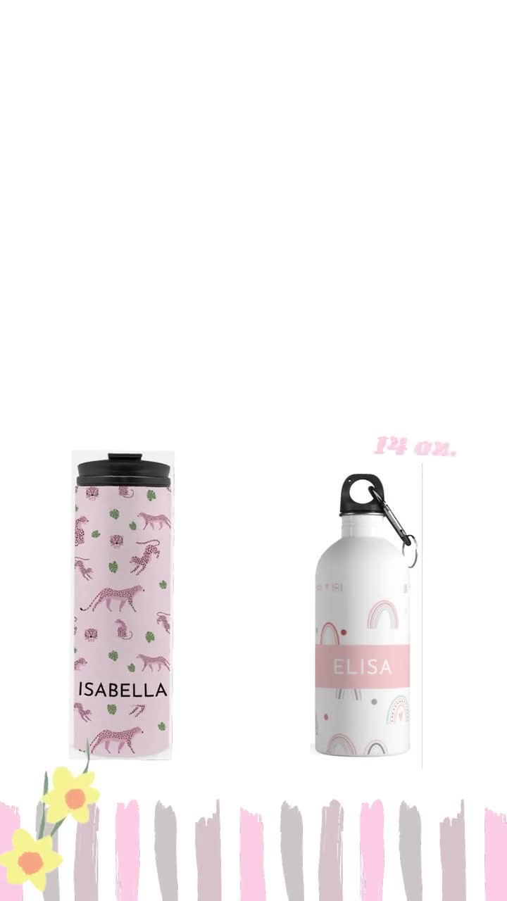 Dinosaur Kids Thermos, Pink Dino Design Tumbler, Girl Dino School