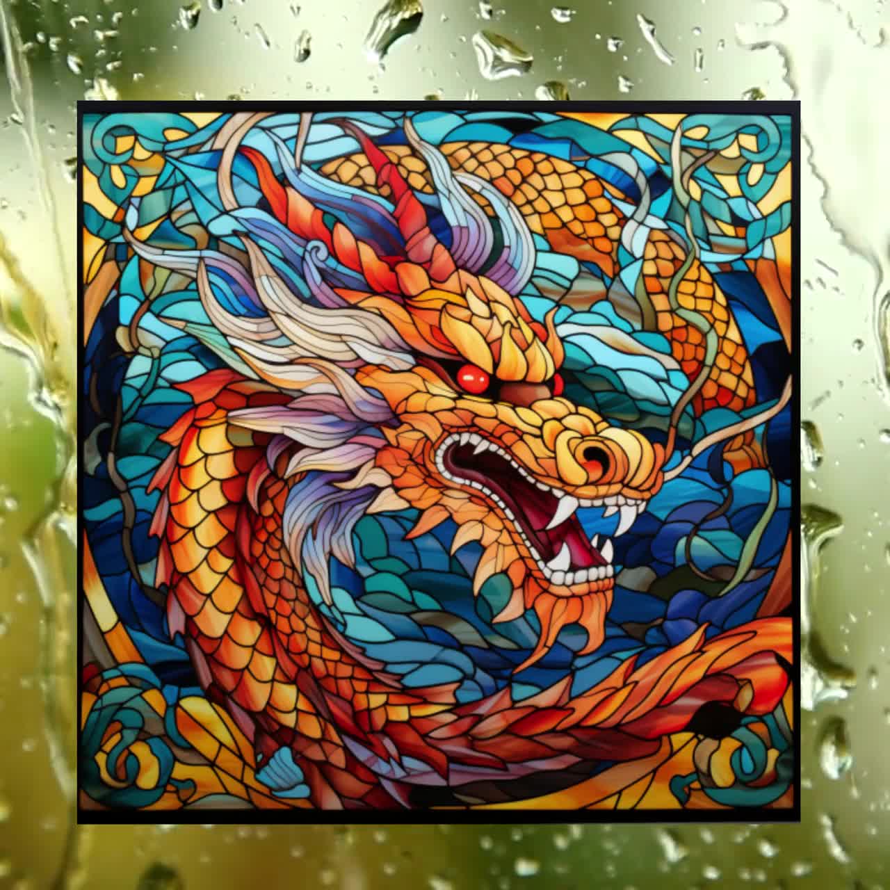 Golden Feathertail Dragon Stained Glass Window Golden Feathertail Dragon  Window Film Golden Dragon Stained Glass Feather Tail Golden Dragon 