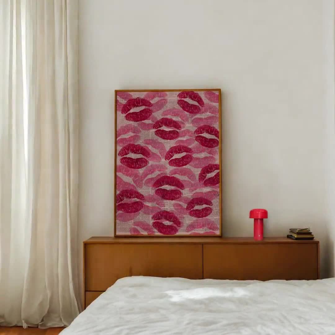 Kiss Lips Poster: 70s Retro Red Pink Wall Art (digital Download