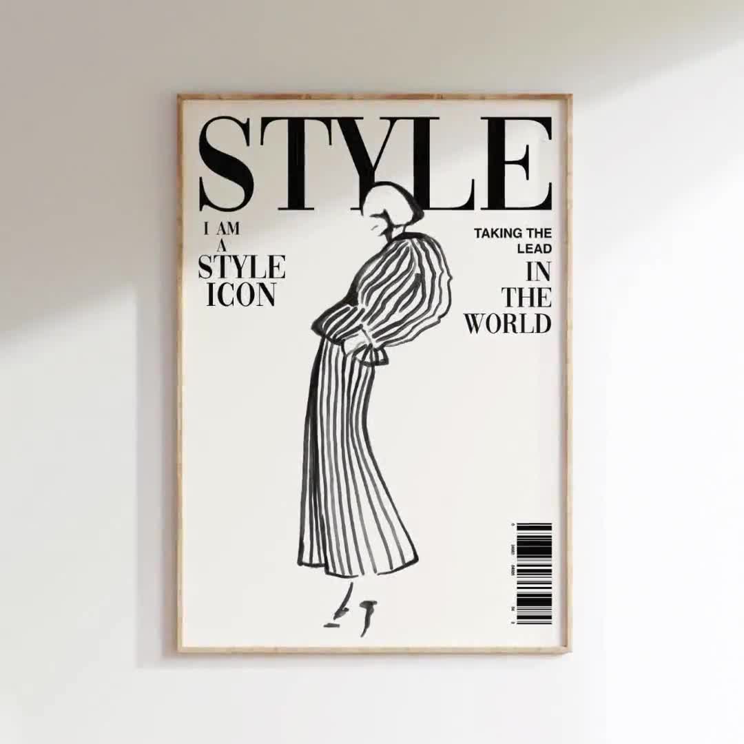 Vintage Vogue Style Magazine Cover Poster, 70s Retro Fashion Print