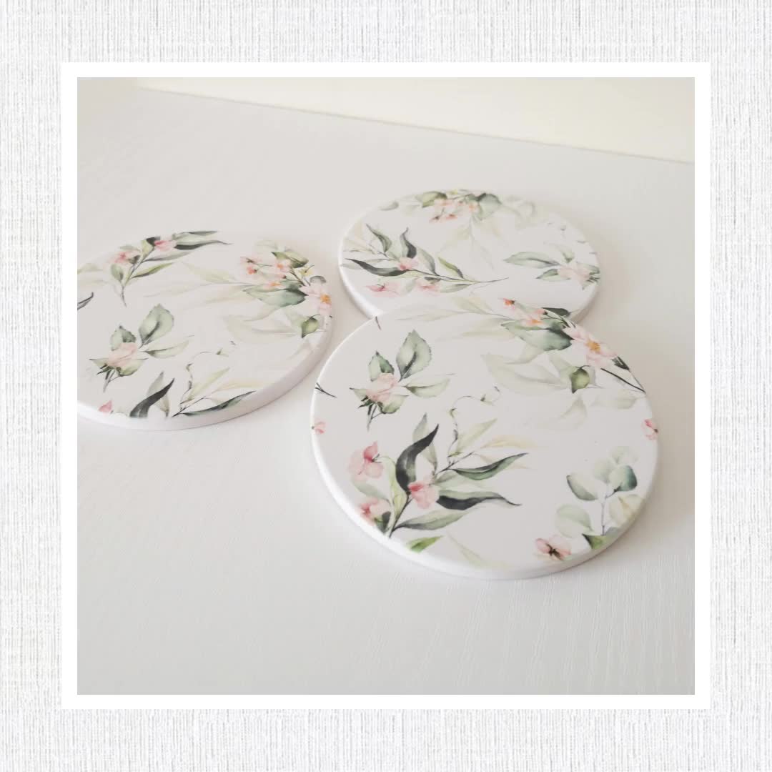 White Wild Flower Ceramic Coasters, Individual or Set of 4 Ceramic  Off-white Floral Circle Coasters, Gift for Her, Birthday Gifts -  Israel
