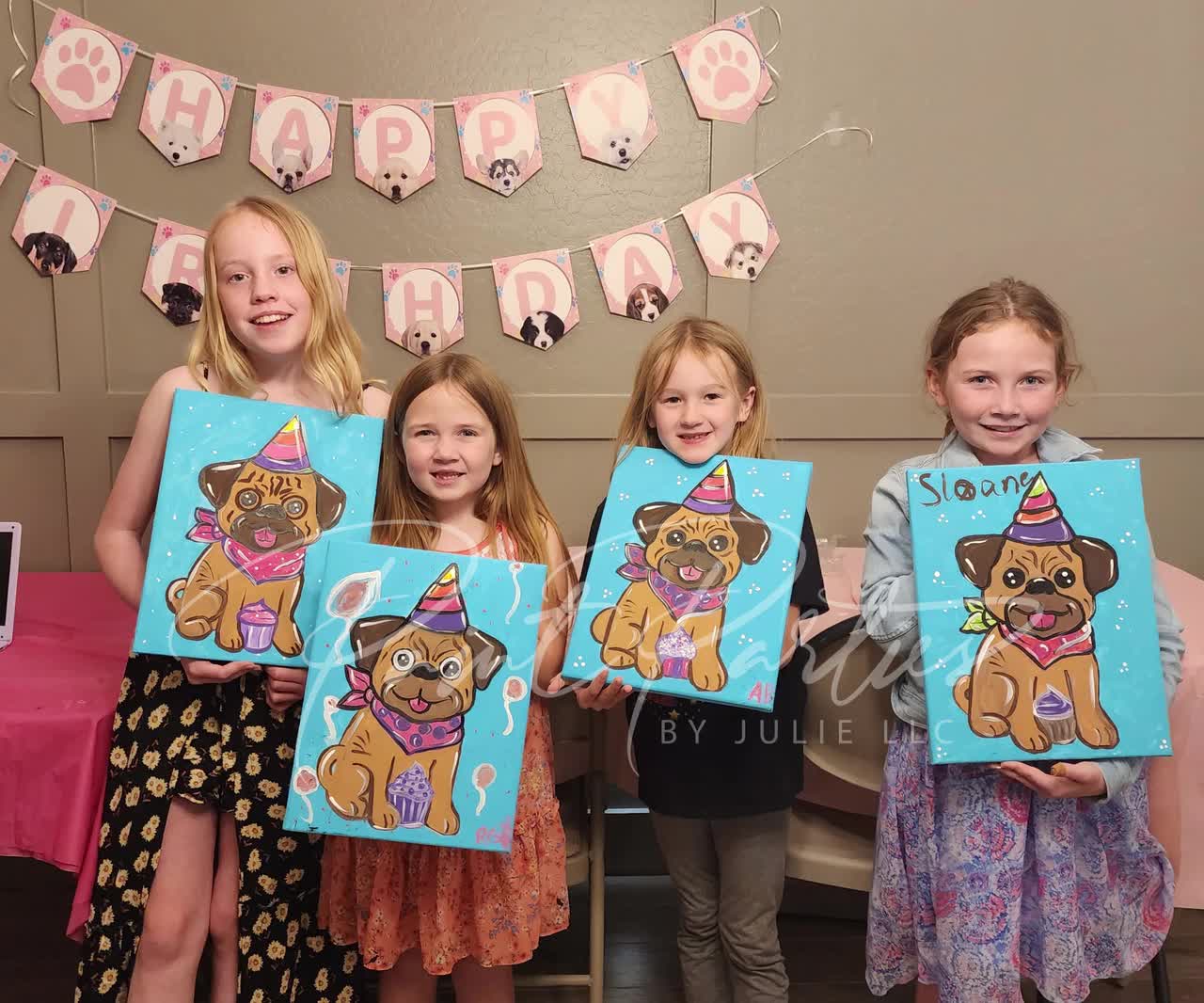 Kids FUN Art Paint Party Includes Preoutlined Canvas of Party Pug