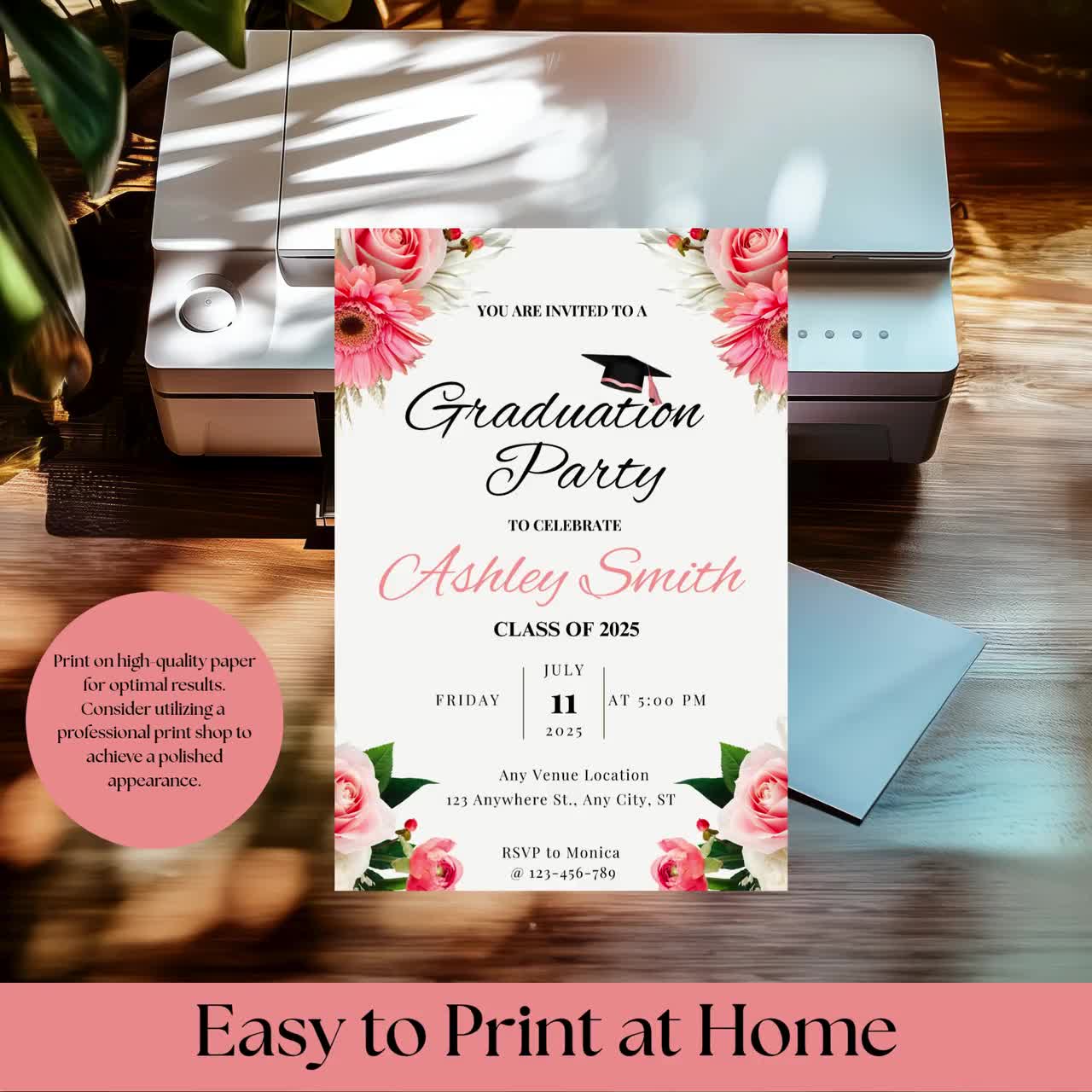 printable pink graduation invitations