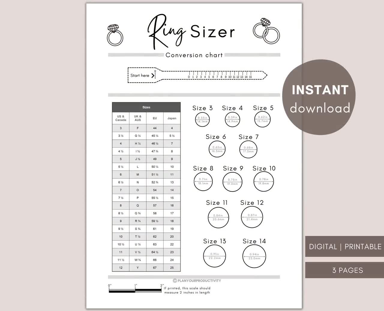 COMMERCIAL USAGE Printable Ring Sizer Ring Size Finder Ring Size Measuring  Tool measure Ring Size toe Ring Sizer instant Download - Etsy