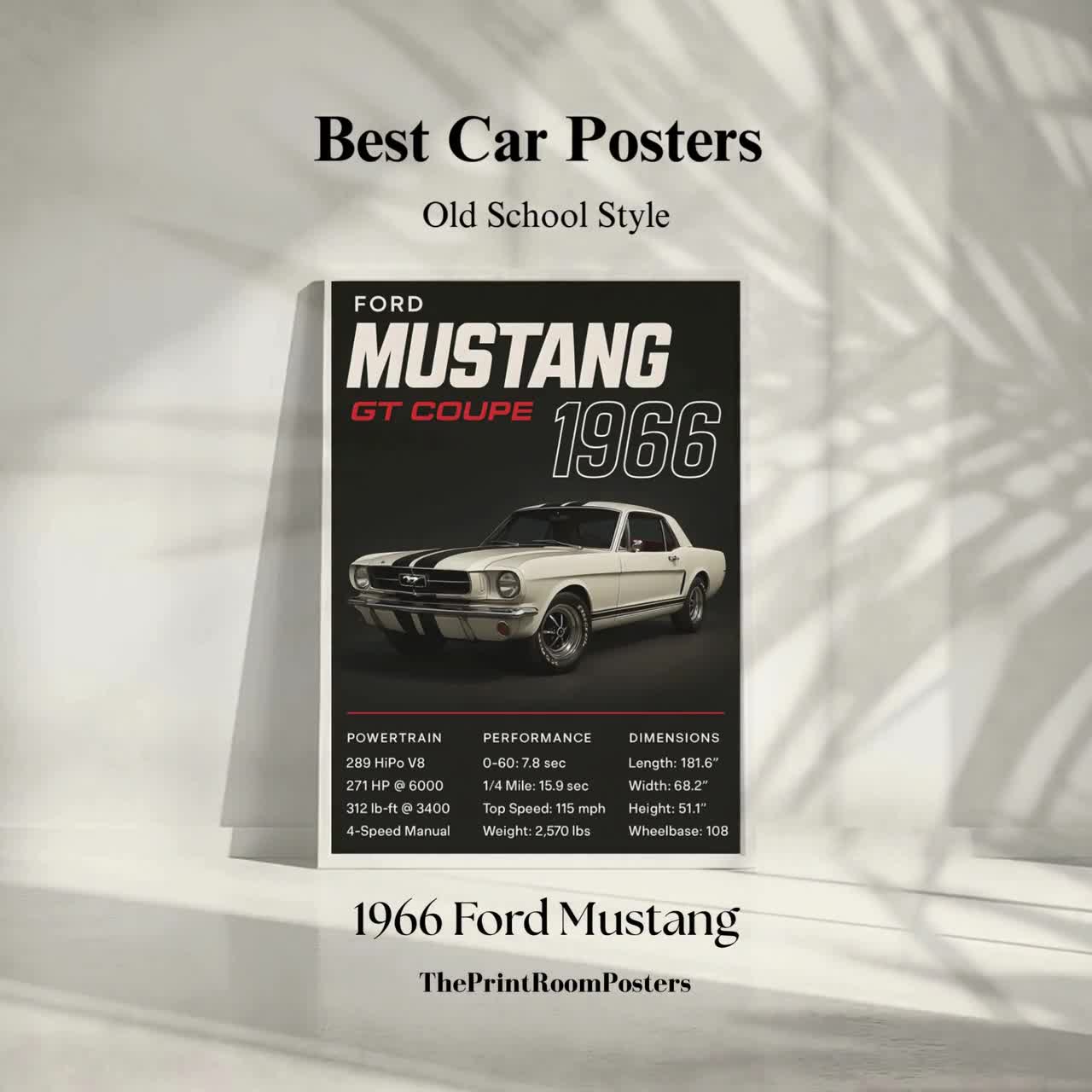 1966 Ford Mustang Car Specs Poster – Classic American Car Poster