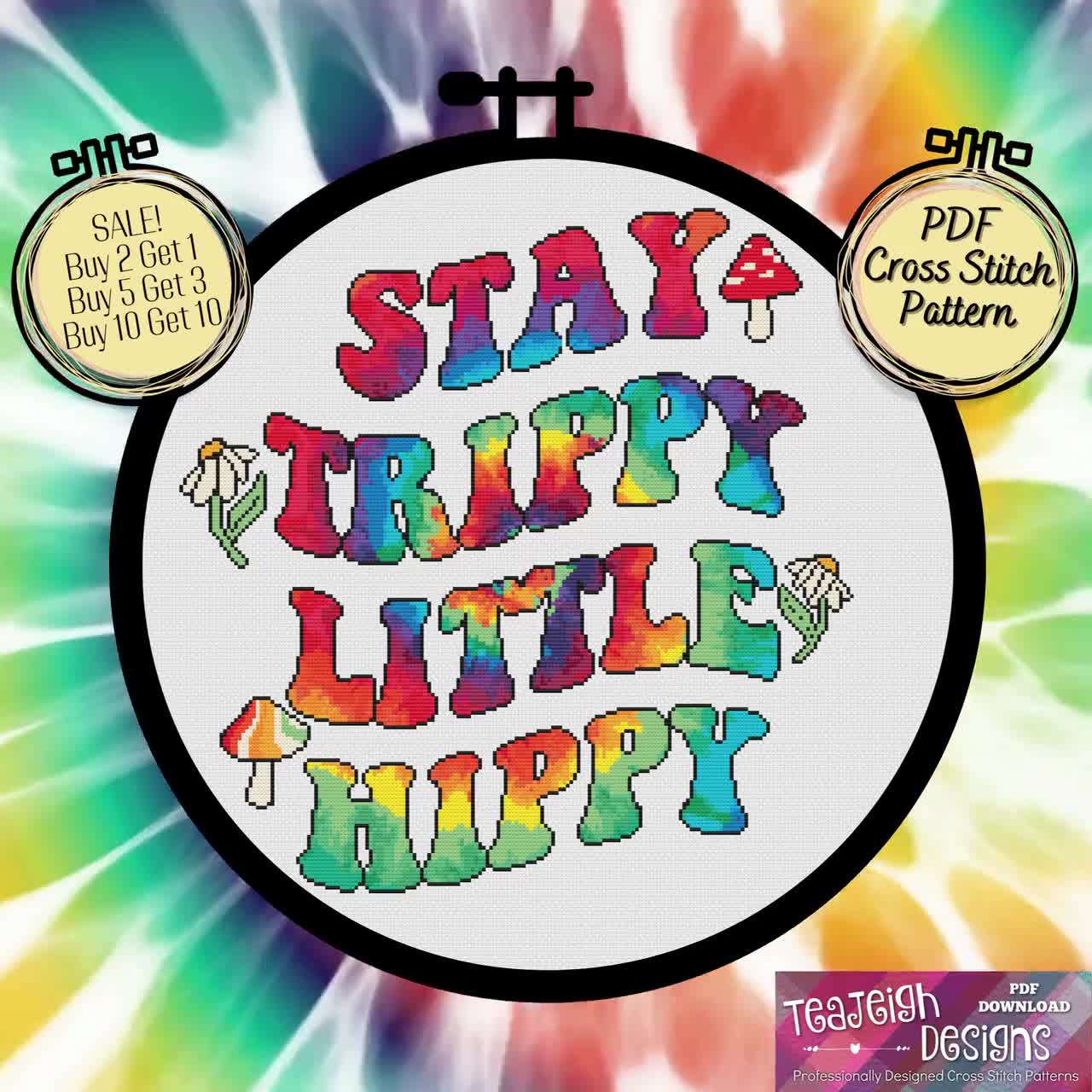 Stay Trippy Little Hippy Tie Dye Cross Stitch Pattern Printable and Pattern  Keeper Compatible PDF Files -  Denmark