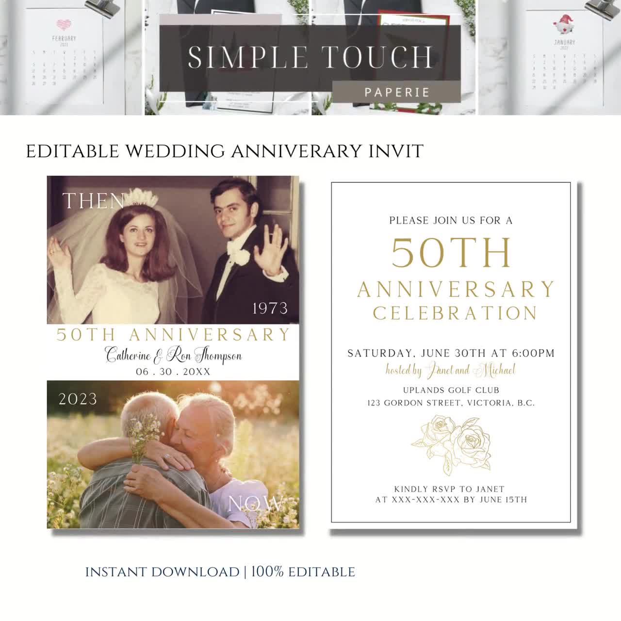 Editable 50th Wedding Anniversary Invite, Printable Golden Wedding  Anniversary Invitation, Cheers to 50 Years, Gold Anniversary Template