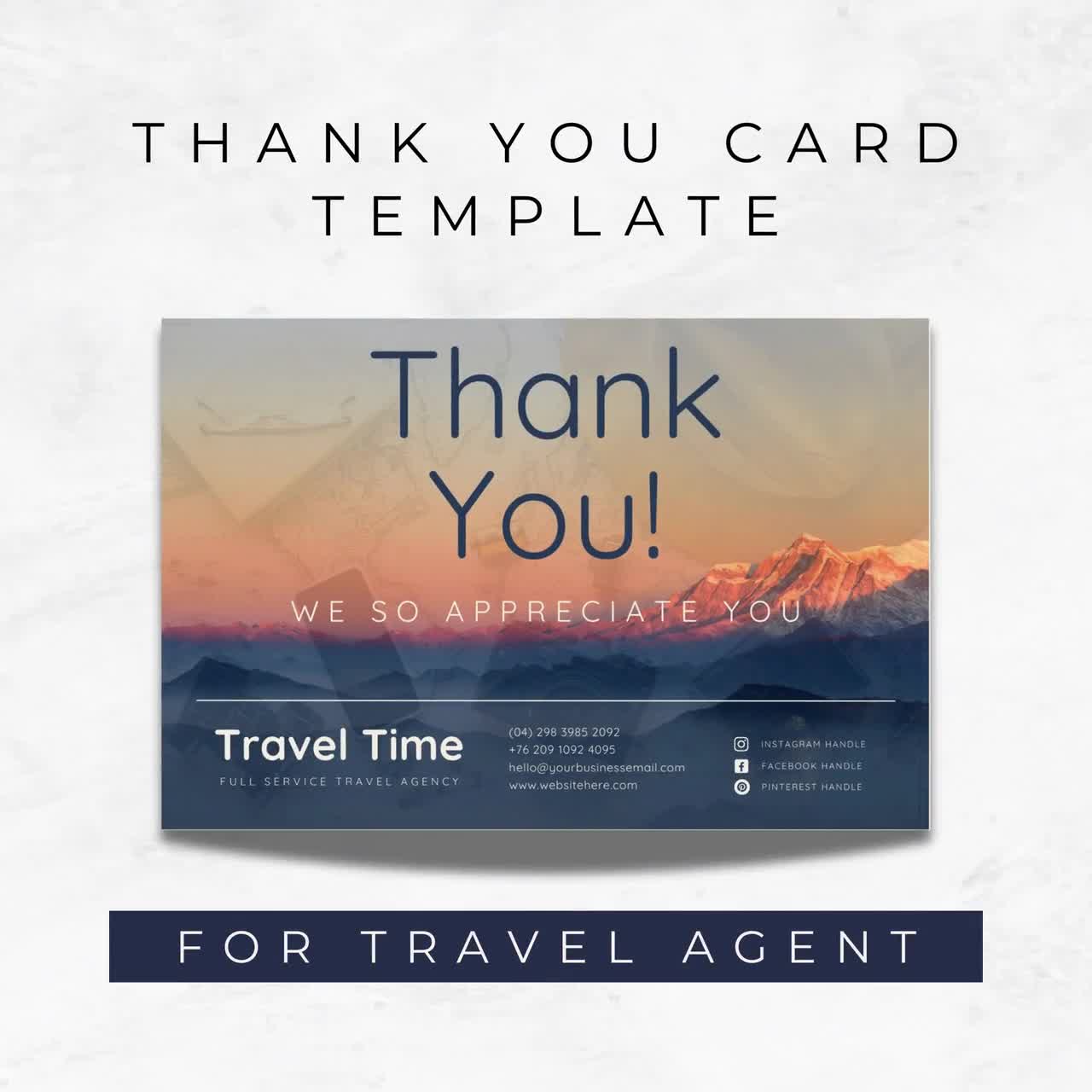 Travel Agent Thank You Card | Client Appreciation | Editable, Printable  Template, image size:1280x1280