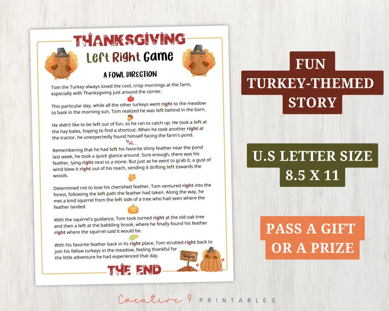 buy printable thanksgiving left right game for kids and adults