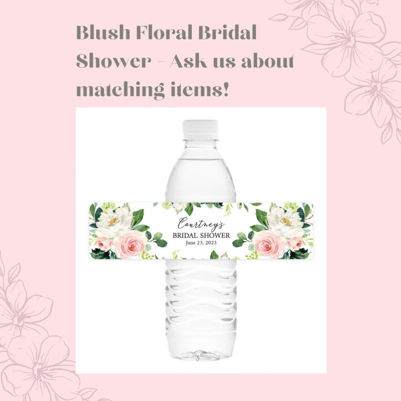 Light Pink Floral Water Bottle Labels - Chicfetti