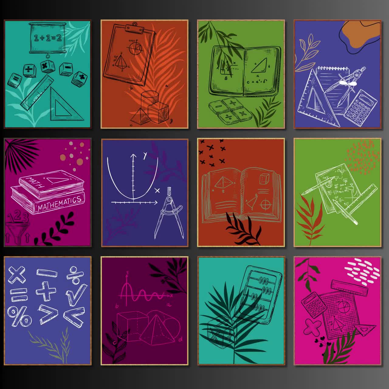 Educational Math Posters For School 12-Pack Math Classroom Posters ...