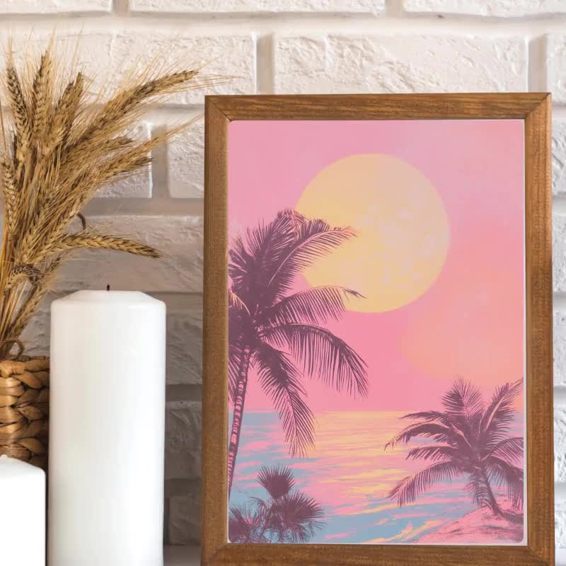 Retro Beach Art Print: 80s Pastel Palm Tree Sunset - Etsy
