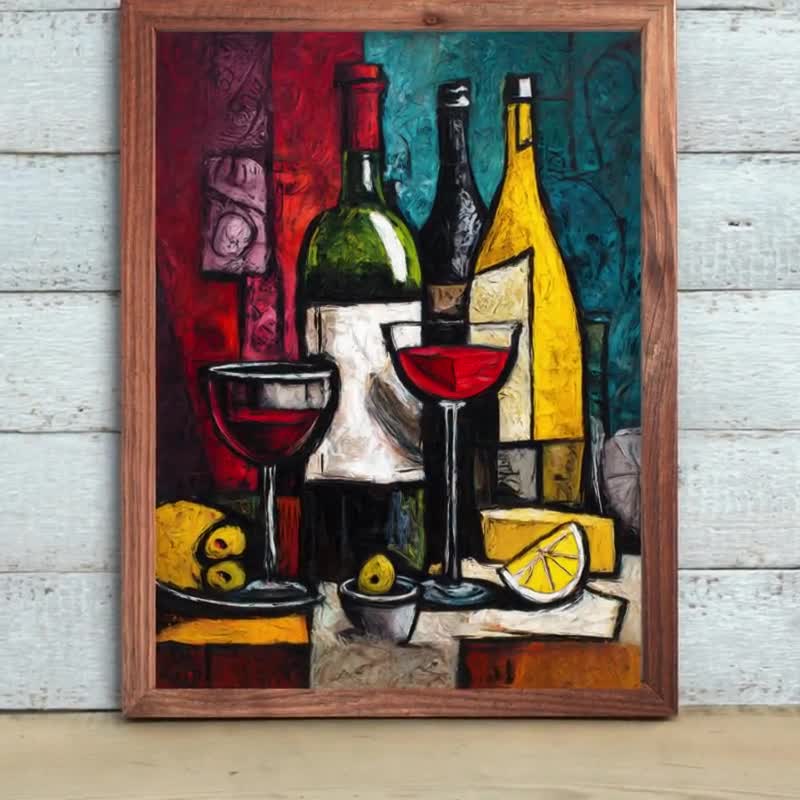 ヴィクトール・カビサダ・ジュニアの油絵V.CABISADA JR静物画 キュビズム風ワイン静物画：質感のあるバー装飾アート - Etsy 日本