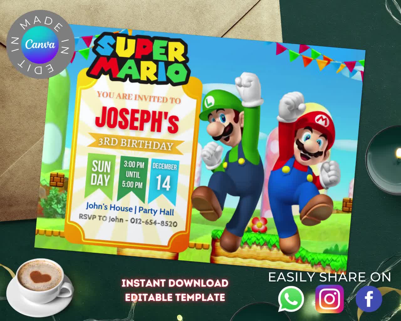 Cartes d'invitation d'anniversaire Mario, cartes d'invitation pour fête d'anniversaire  Mario pour enfants Fournitures de fête d'anniversaire Mario (16 enveloppes)  : : Jeux et Jouets