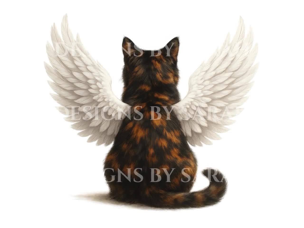 Tortoiseshell Cat Angel Wings Print: Pet Loss Memorial, Rainbow