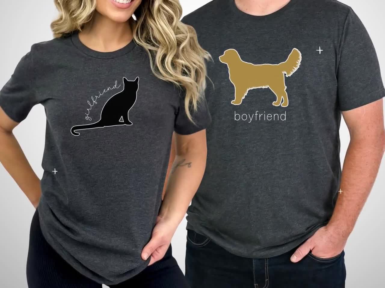 Black Cat Girlfriend, Golden Retriever Boyfriend, Halloween Couple Costume  Shirts, Funny His and Hers Matching Couple Pajamas Tee, Cute Gift