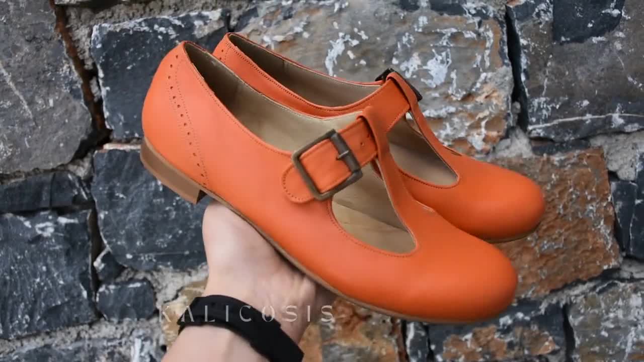 フラットシューズ ^fri fla^ T-strap Mary Jane flats 3colors cel3028 5003061149 Orange Mary Jane Shoes,wide T Strap Mary Jane Shoe,leather