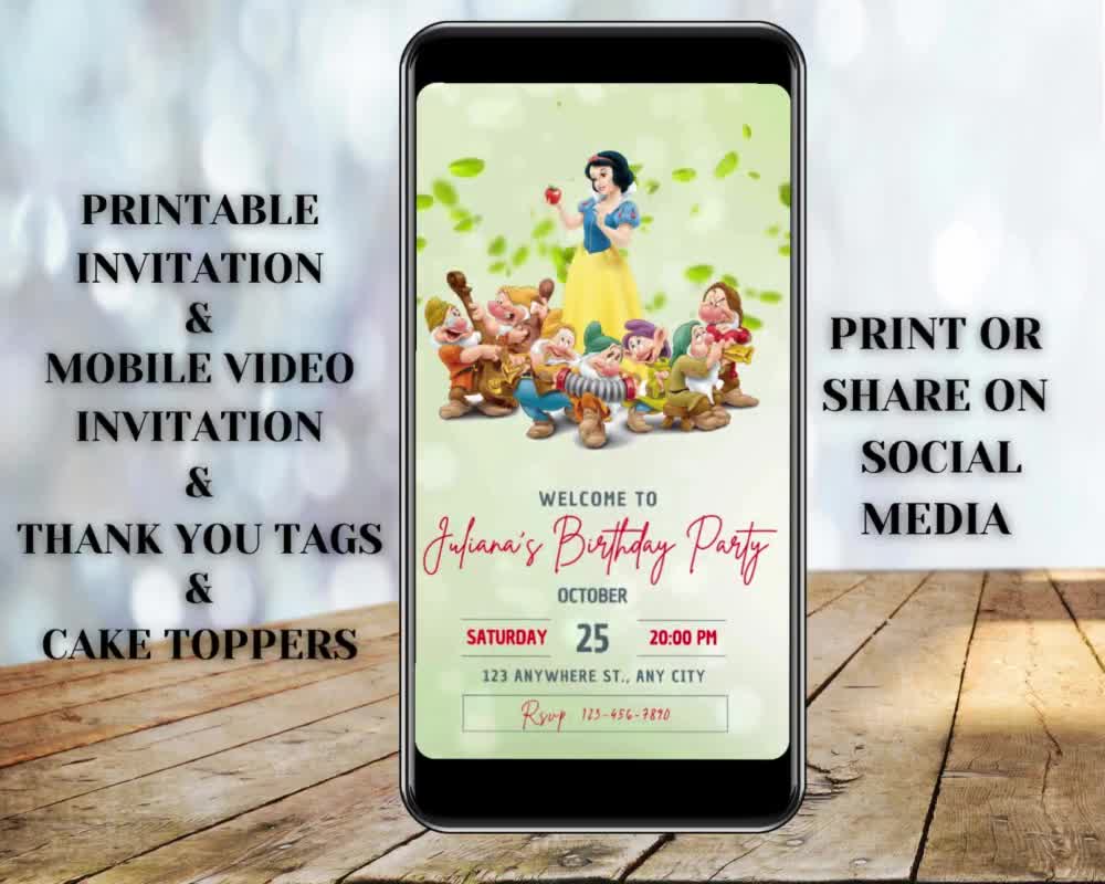 Editable Snow White, Birthday Invitation Template, Printable Birthday Party  Invitation, Digital Kids Party Invite Template, Snow White card,