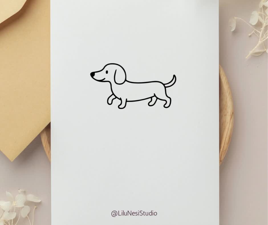 ダックスフンドの落書き風クリップアート12点｜白黒のウィーナー犬の