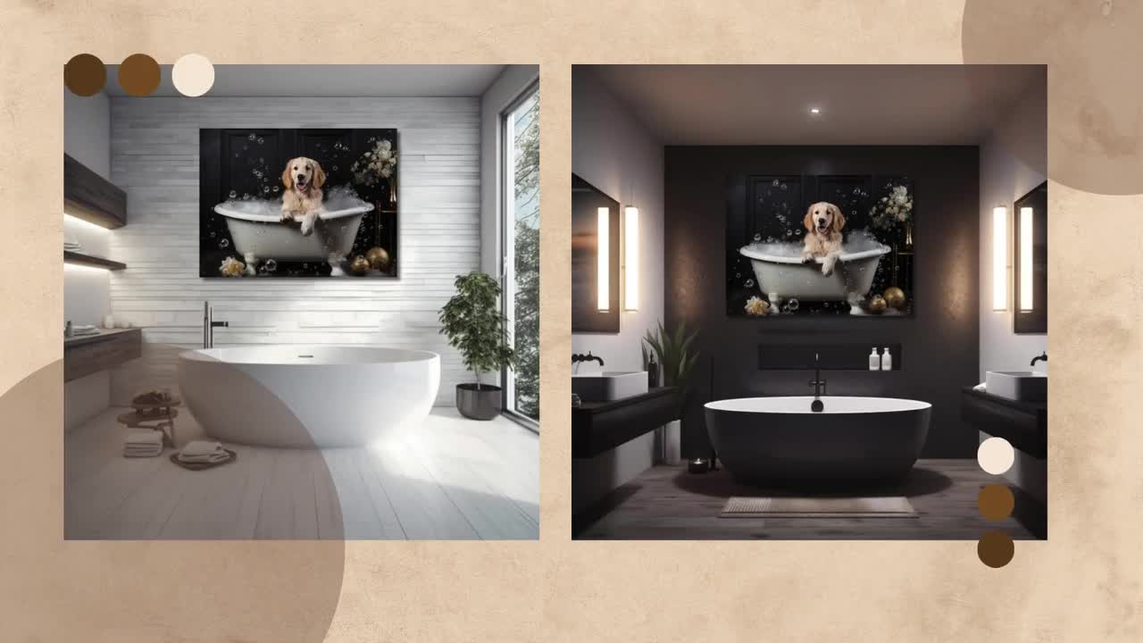 Bagno Wall Art Carino Labrador Bubble Stampe su tela Vintage Wall Art Divertente Dog Picture Decorazione del bagno Incorniciato Decorazioni per la casa pronte da appendere 30 x 45 cm