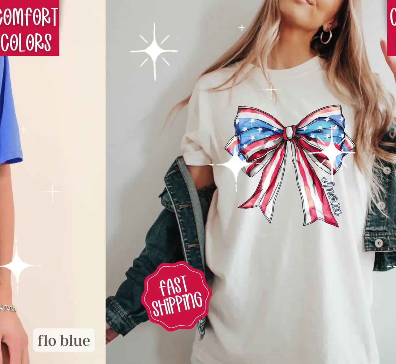 Coquette USA Bow Shirt Comfort Colors, America Bow Shirt for
