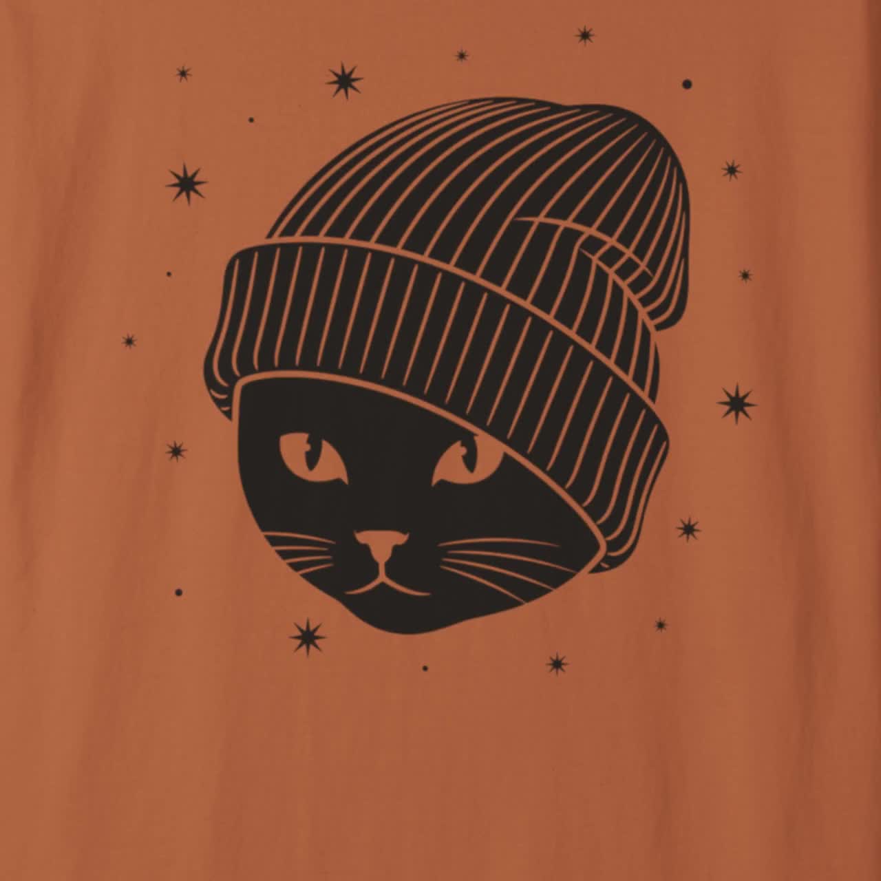 Black Cat Beanie Shirt | Comfort Colors Kitty in Knit Hat Tee