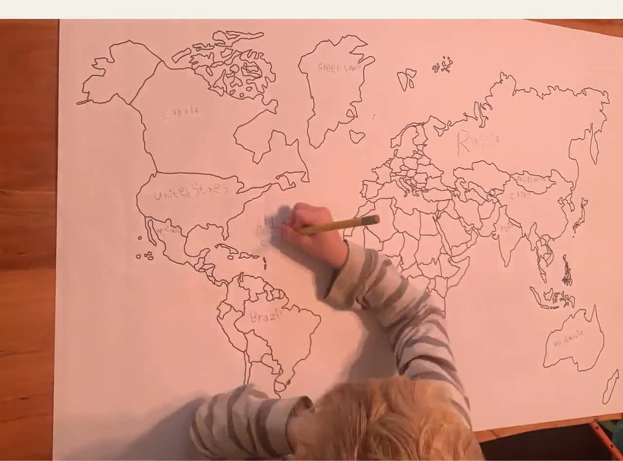 Watercolor World Map with 12 coloring pencils(Shipping for only US) - AHZOA